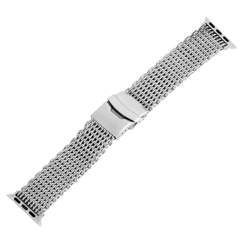 Миланская Акула, сетчатый ремешок для часов Apple Watch, 42 мм, 38 мм, металлический ремешок для браслетов, серебристая пряжка, Роскошные браслеты из нержавеющей стали