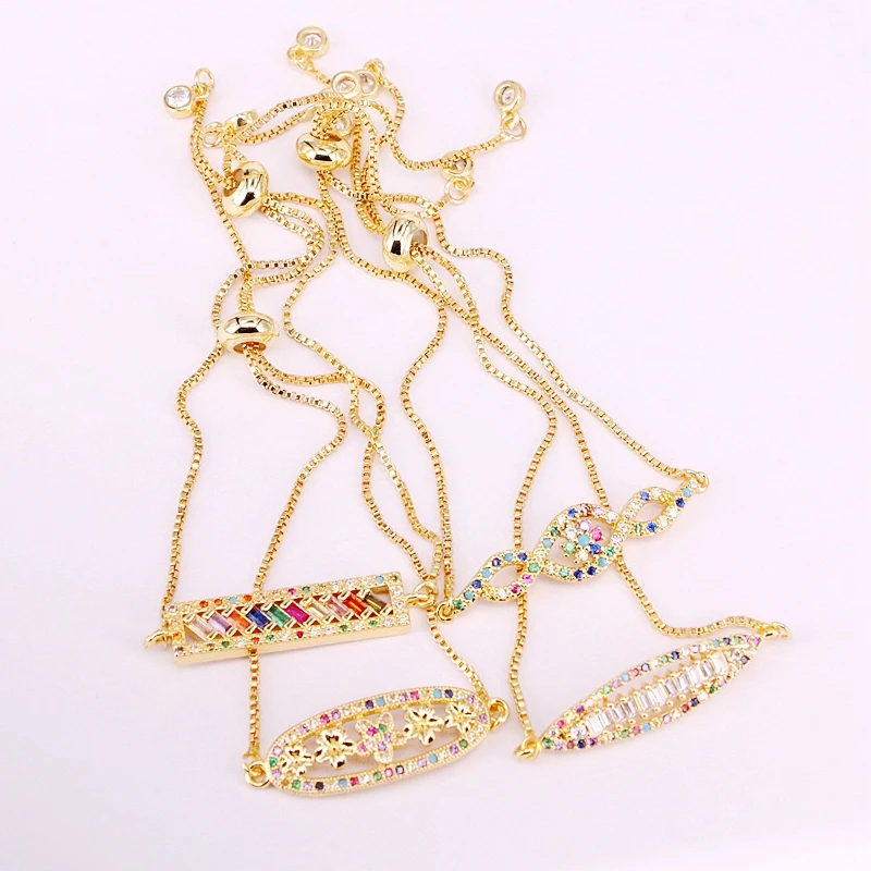 6PCS, Rainbow Lady Girl Crystal CZ Micro Pave Fashion Bar Bracelets Elegant Colorful Zirconia Statement Jewelry Gifts