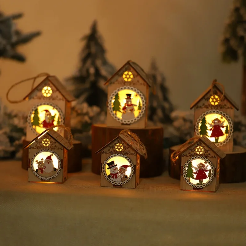 DIY Led свет деревянный дом Рождественская елка украшение лось Санта Клаус Снеговик подвесной кулон Счастливого Рождества Декор для дома