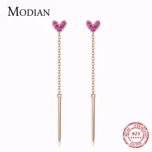 Modian,, 925 пробы, серебряные, красные, CZ, серьги с кисточками, модные, розовое золото, цвет сердца, ювелирное изделие для женщин, серебряные серьги, подарок