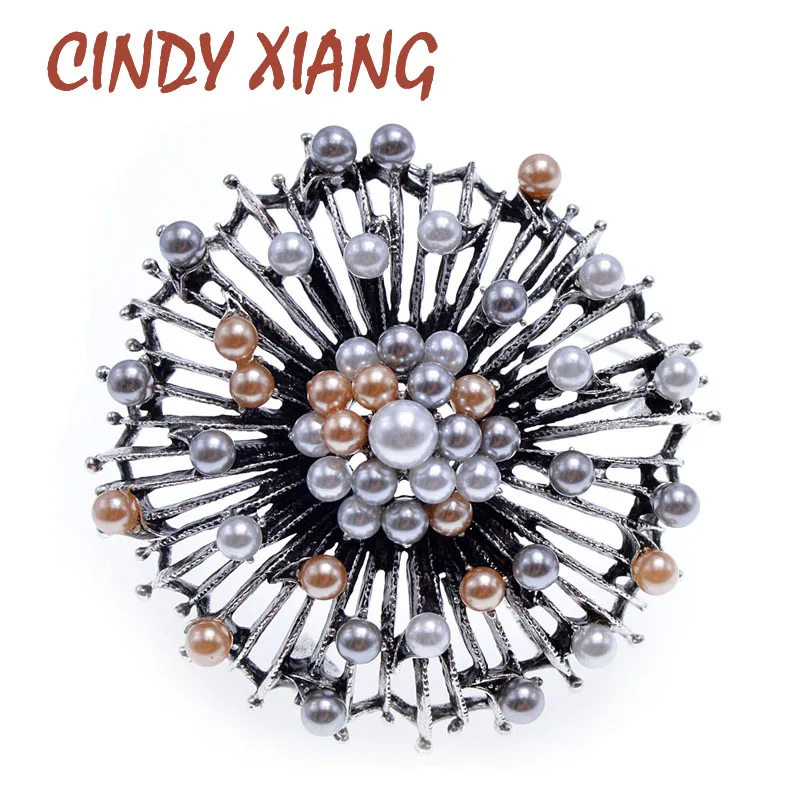 CINDY XIANG, жемчужная брошь, круглая брошь, цветные стразы, большая брошь для женщин, брошь на полой подошве