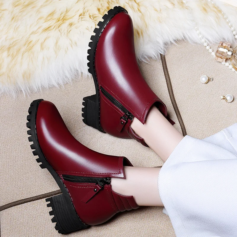

Lycra Kington 6319 Pointed Toe Chunky Heel Boots Side Zipper Casual Women's Boots Waterproof Platform WOMEN'S Shoes