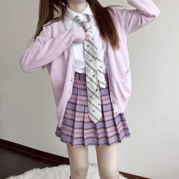 

Japanese JK uniform Soft Sister Multicolor Sweater Coat Girls Student Autumn Winter Sweet Cardigan Sweater Jacket Preppy Style