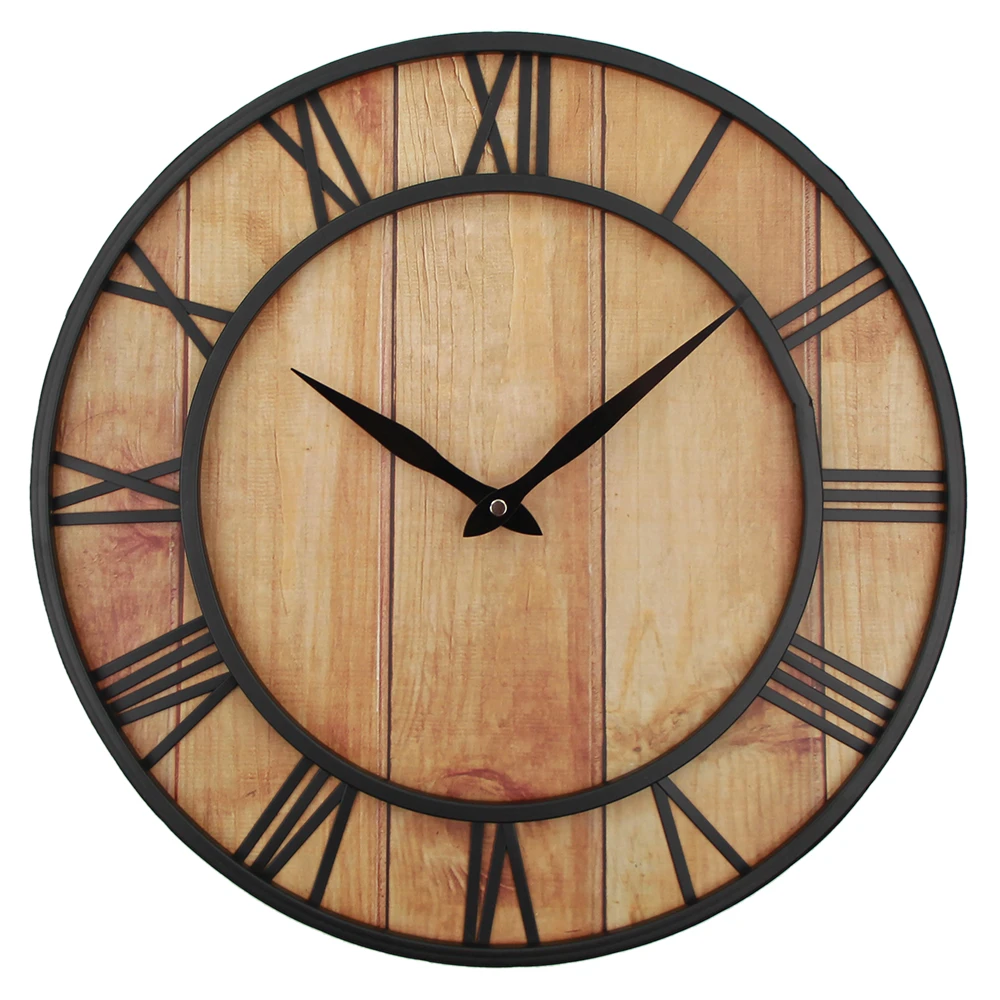 Large Vintage Design Wall Clock Watch Wrought 16 Inch Wood Metal Wooden Industrial Iron Retro Clock Saat Classic Horloge Murale Wall Clocks Aliexpress