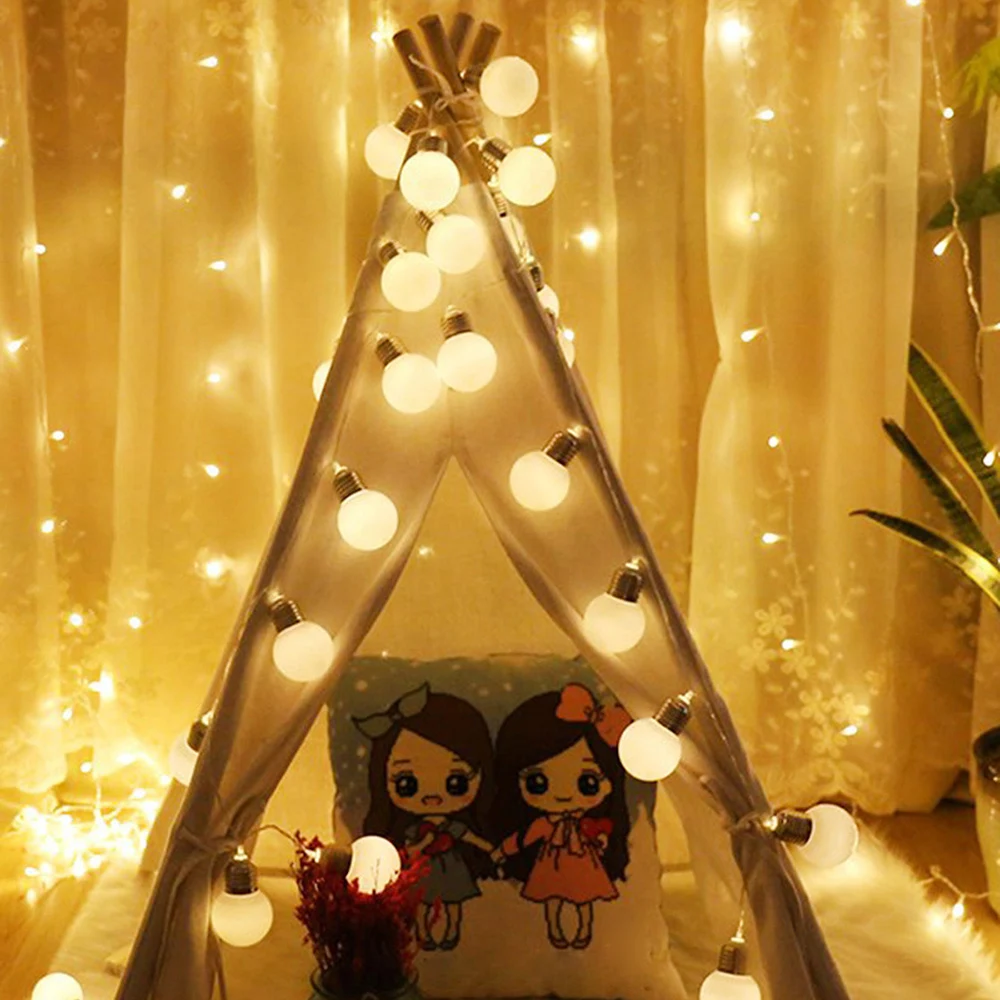 

LED White Bulb String Lights 1.5M 10LEDS Festoon Party Fairy Light Batteried for Christmas Home Party Wedding Decoration D40