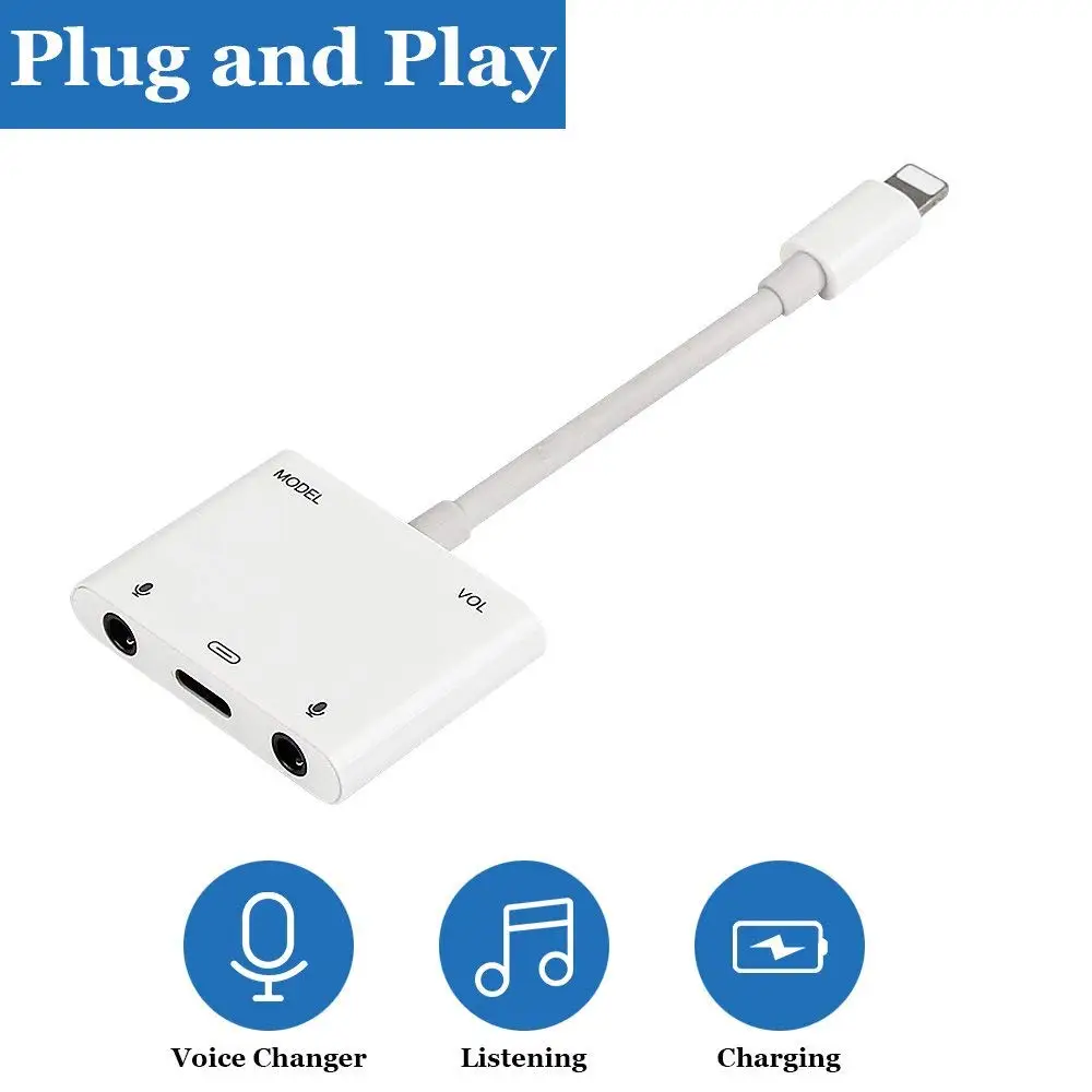 

Karaoke Microphone Voice Adapter for Lightning to Voice Beauty Audio Charging Adapter 3.5mm Earphone Jack Cable for iPhone X 8 7