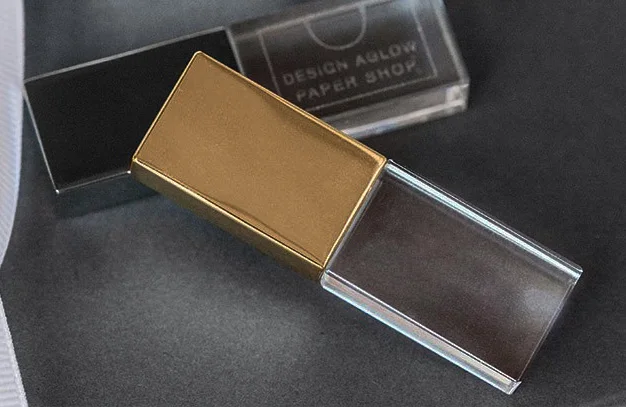 Пользовательские свадебные фото/Картина золотой кристалл USB флэш-накопитель с большой деревянной коробке(170*170*35 мм) 4GB 8GB 16GB 32GB Pendrive