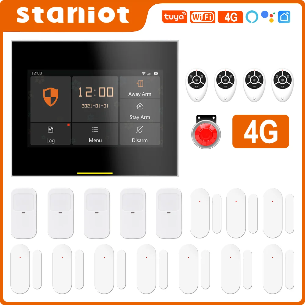 Staniot 433MHz Wireless Wifi 4G Smart Home Security Alarm System Kits For Garage and Residential Support Tuya and Samrtlife APP elderly emergency button