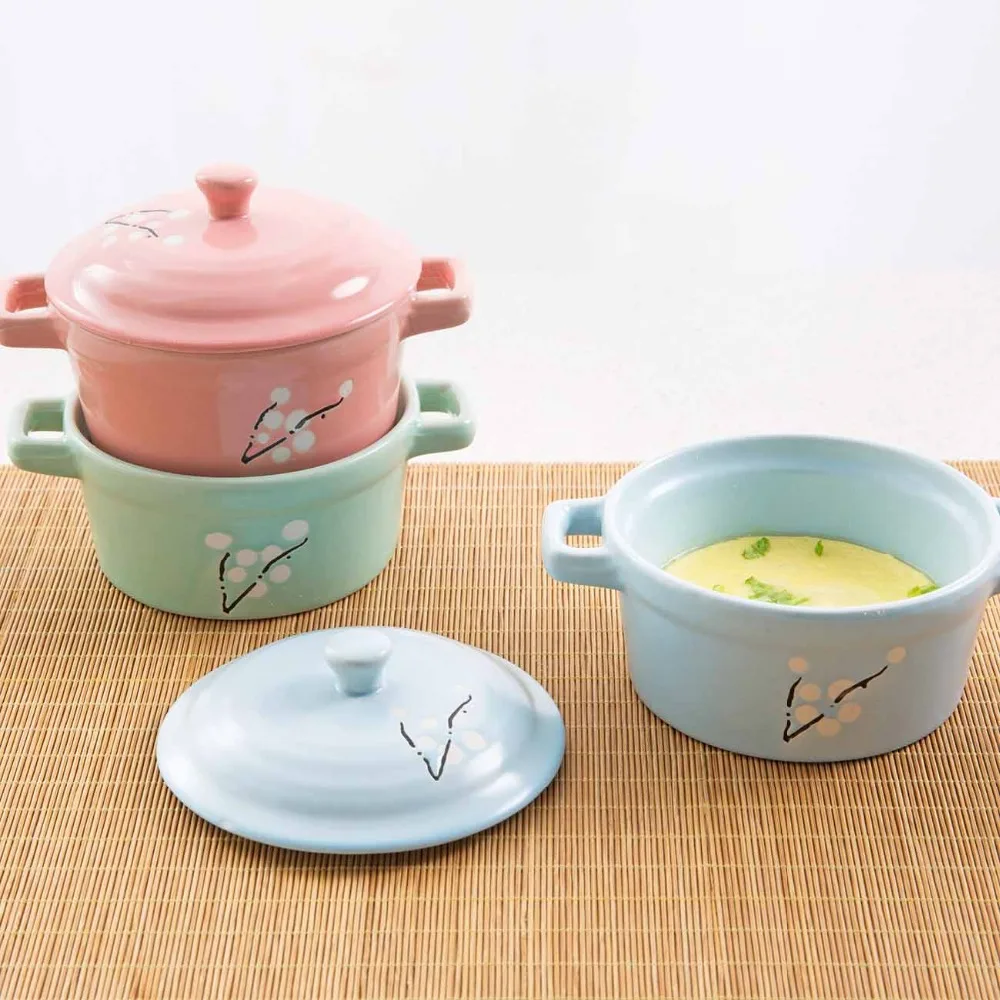 

Mini Ceramic Casserole Soup Pot with Handle Ceramic Cookware Cooking Pot Milk Egg Stew Pan Kitchen Pots Printed Cooker