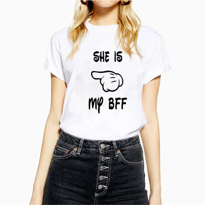 She Is My BFF футболки для женщин лучший друг Харадзюку Kawaii Топы женская уличная одежда