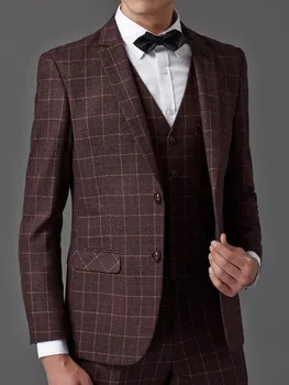 

Three-piece Male Formal Business Plaids Suit For Men's 2020 Fashion Boutique Plaid Wedding Dress Suit ( Jacket + Vest + Pants )
