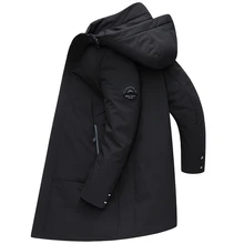 Высококачественный мужской пуховик стиль зимняя мужская длинная деловая Повседневная Теплая мужская куртка с капюшоном 90% белый утиный пух