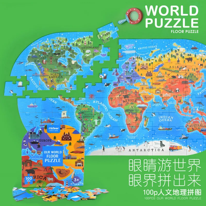 

Children's Cognitive Puzzle Toy Geography World 100 Hand-held Gift Box Jigsaw Puzzle Birthday Gift Chrismas Gift