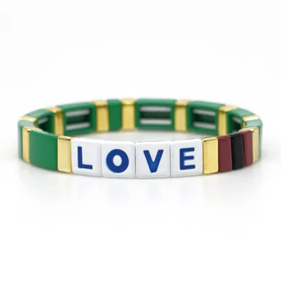 Letter LOVE Bohemia Ins Handmade Charm Enamel Rainbow Tile Bracelet Women Colorful Painted Metal Bracelets Wholesale Jewelry - Metal Color: HDB047-21