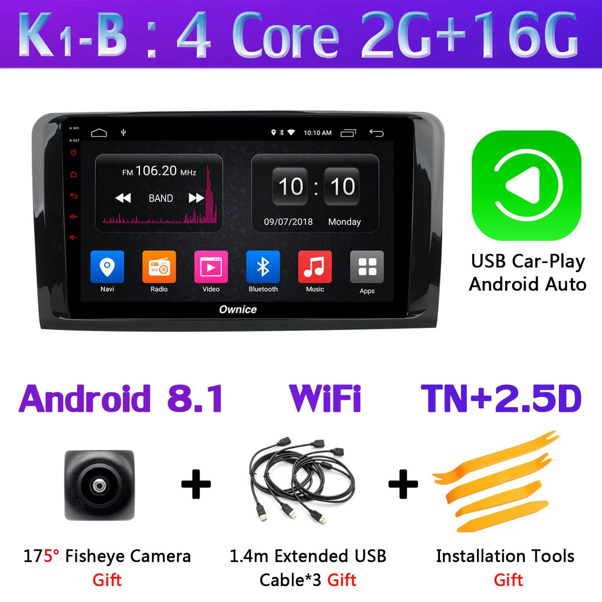 K1-B-CarPlay 1Din 360 ° камера 4G LTE Android 9,0 4 Гб+ 64 Гб SPDIF DSP CarPlay автомобильный мультимедийный плеер для Mercedes Benz ML GL W164 X164 gps радио - Цвет: K1-B-CarPlay