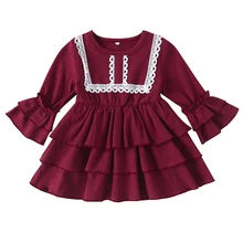 Повседневное осеннее кружевное платье для маленьких девочек, детские Многослойные пышные платья принцессы с длинными рукавами