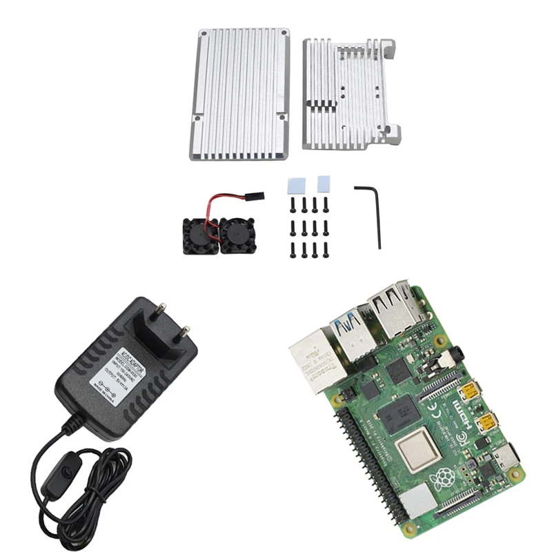 Для Raspberry Pi 4 Модель B 4G ram комплект с алюминиевым ЧПУ сплав защитный чехол охлаждения двойной вентилятор 5 в 3A адаптер питания