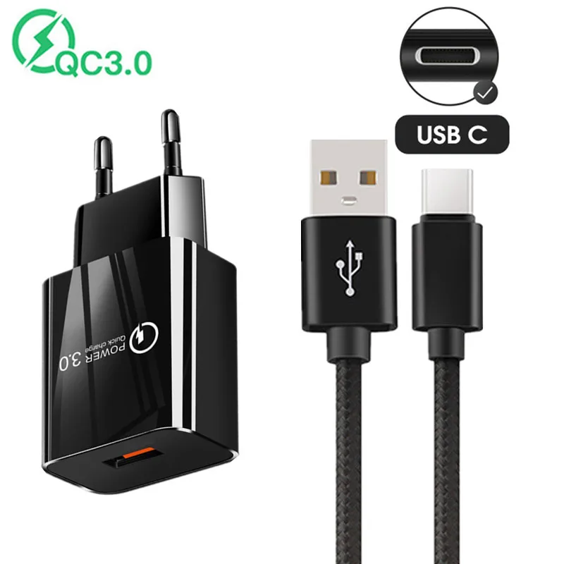 QC 3.0 Fast Charger USB Adapter Type C Cable For Motorola Moto G10 G30 G8 G9 Play One Vision LG Velvet Mobile Phone | Мобильные