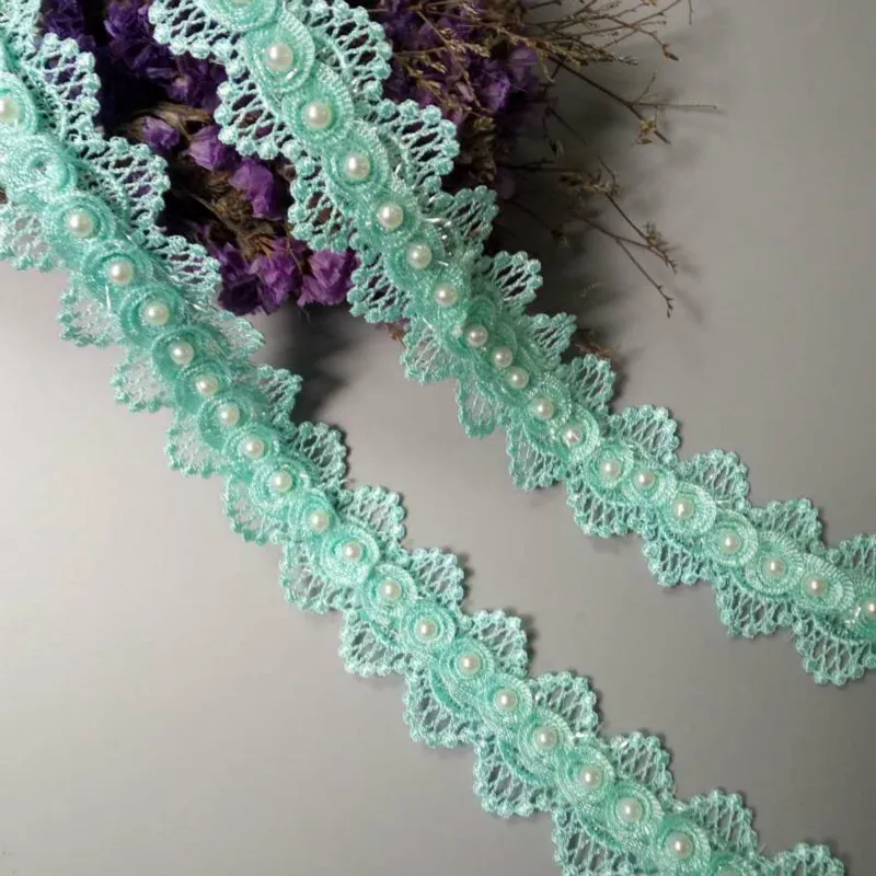 1 ярд зеленый жемчуг бусины цветок сделай сам вышитая кружевная отделка лента
