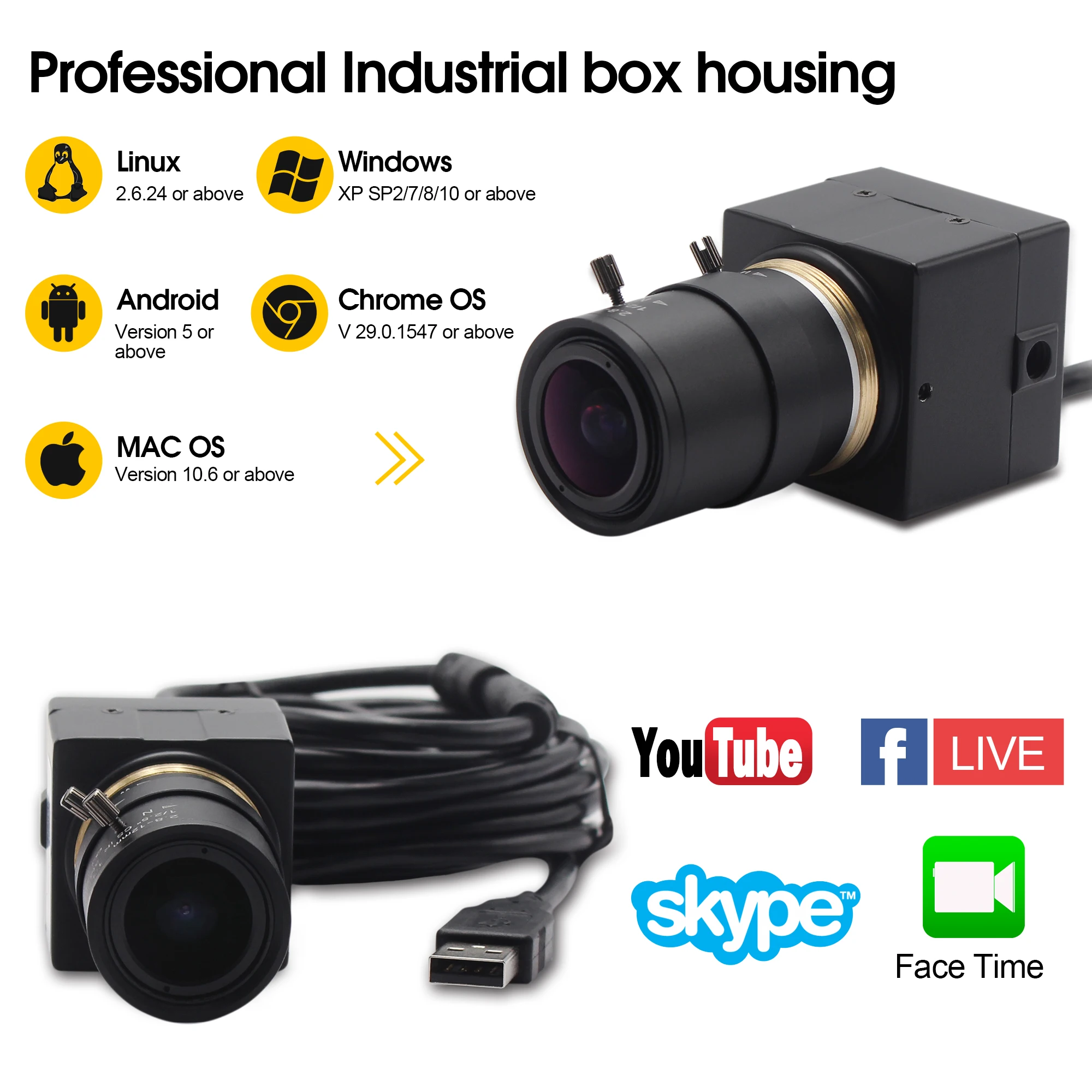 CS 마운트 2.8-12mm varifocus 렌즈 H.264 30fps 1920*1080 저조도 0.01lux 컬러 CMOS IMX322 센서 USB 카메라 웹캠