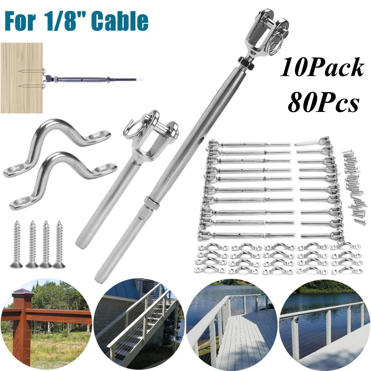 80 шт/10 компл. Из нержавеющей стали Swage Lag винт DIY веревка балюстрада комплект для 1/8 дюймового кабеля