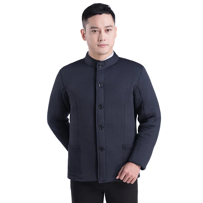 

Casual Men's Parka Autumn Winter Sports Outdoor camel hair Thick Warm Blouse button Coat Solid Stand Collar Jacket dad Outwear