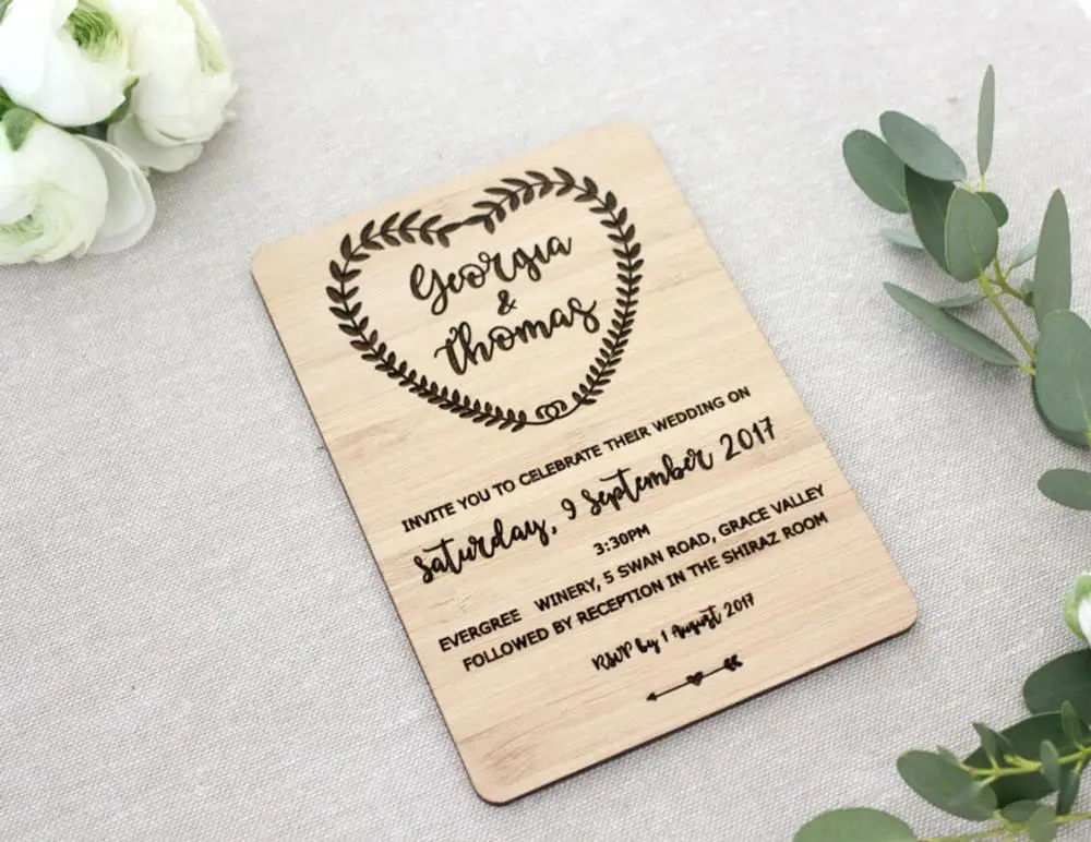 Деревянные Свадебные приглашения деревянные свадебные лазерная резка Эко
