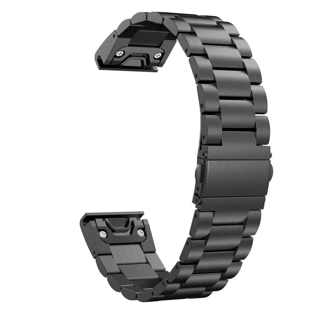 Черный Браслет из нержавеющей стали быстрая замена ремешок для Garmin FENIX 6 Pro унисекс модный жесткий браслет для часов розовое золото роскошный - Цвет ремешка: Черный