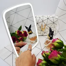 LED Touch Screen Rechargeable Makeup Mirror 90 Rotating Table Desktop Vanity Mirror Portable LED Lighted Cosmetic Hand Mirror LED Touch Screen Rechargeable Makeup Mirror 90 Rotating Table Desktop Vanity Mirror Portable LED Lighted Cosmetic Hand Mirror