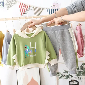 

Baby Boy Clothes Cotton Thick Warm Two-Piece Baby Clothes Fashion Cartoon Alphabet Printing Casual Sports Hooded Sweater Suit