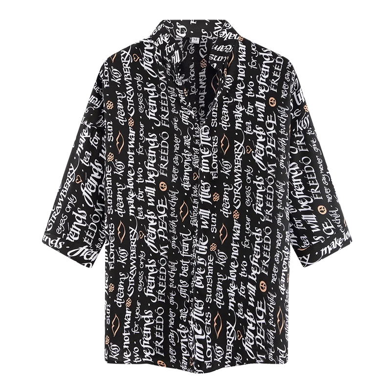2020 Summer New Print Letter Oversize Shirt Women Blusas Mujer De Moda Boyfriend Style Black Funny Shirt Womens Tops Oversized
