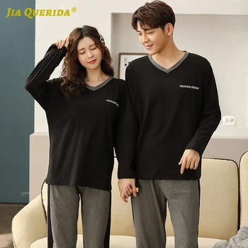 

Black Top Gray Pants Sports Style Long Sleeve Long Pants Sleepwear Fashion Style Casual Man and Woman Loungewear Pjs Couple