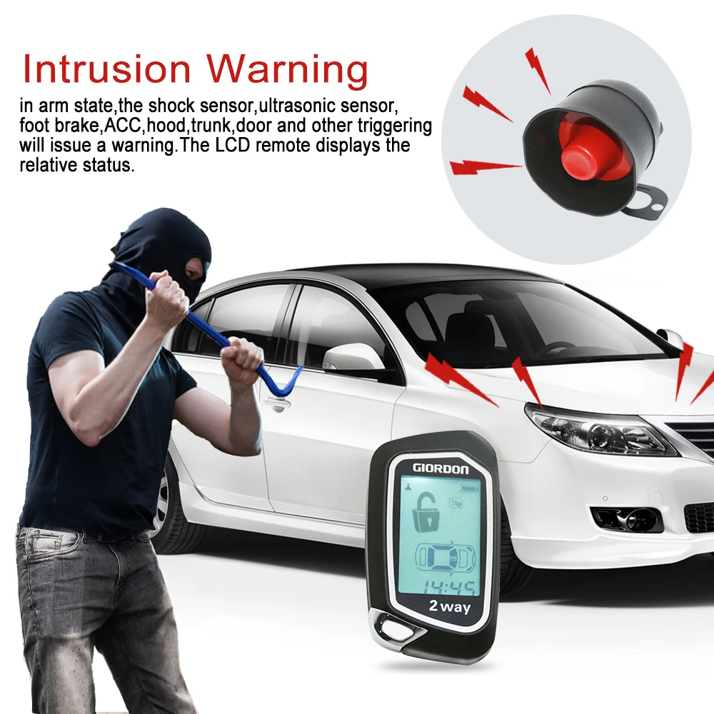 

2 way keyless entry system dc12v car alarm keyless entry lcd pager display vibration alarm universal car auto