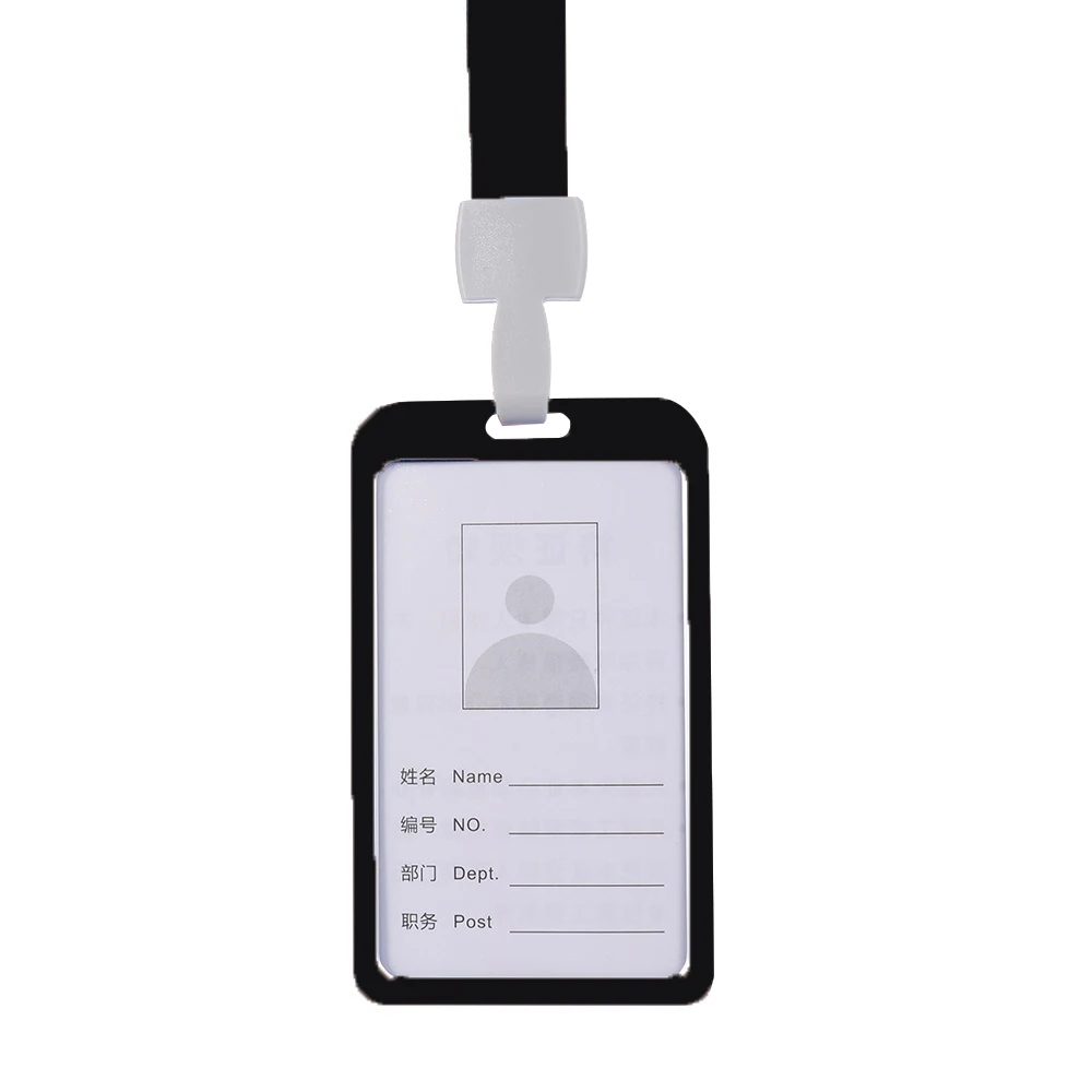 1PC ID Badge Card Holder Aluminum Alloy Office School Business Student Identity Badge with Lanyard Office Company Supplies Work - Цвет: Черный