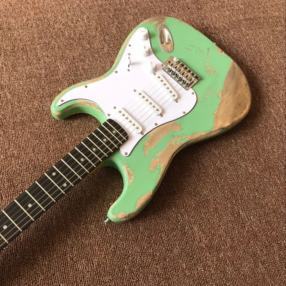 Стиль ручной работы 6 струн палисандр гриф электрогитара, зеленый цвет gitaar relics by hands guitar ra
