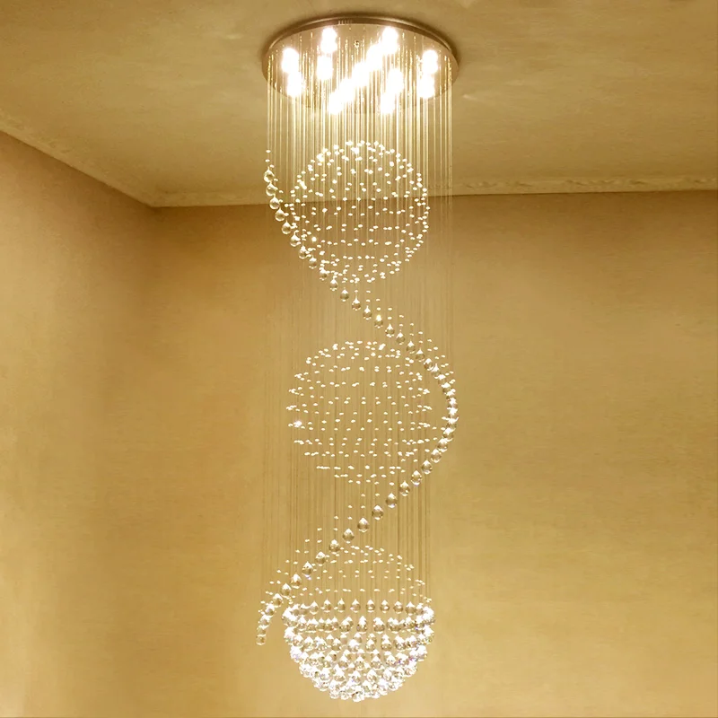 Luxury crystal chandelier modern luxury LED light ball glossy staircase living room lobby loft long | Лампы и освещение
