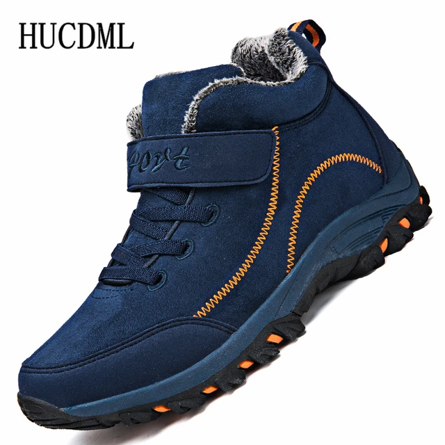 Waterproof Winter Men Boots Cow Suede Warm Snow Women Boots Men Work Casual Shoes High Top High-top Non-slip Ankle Boots Blue