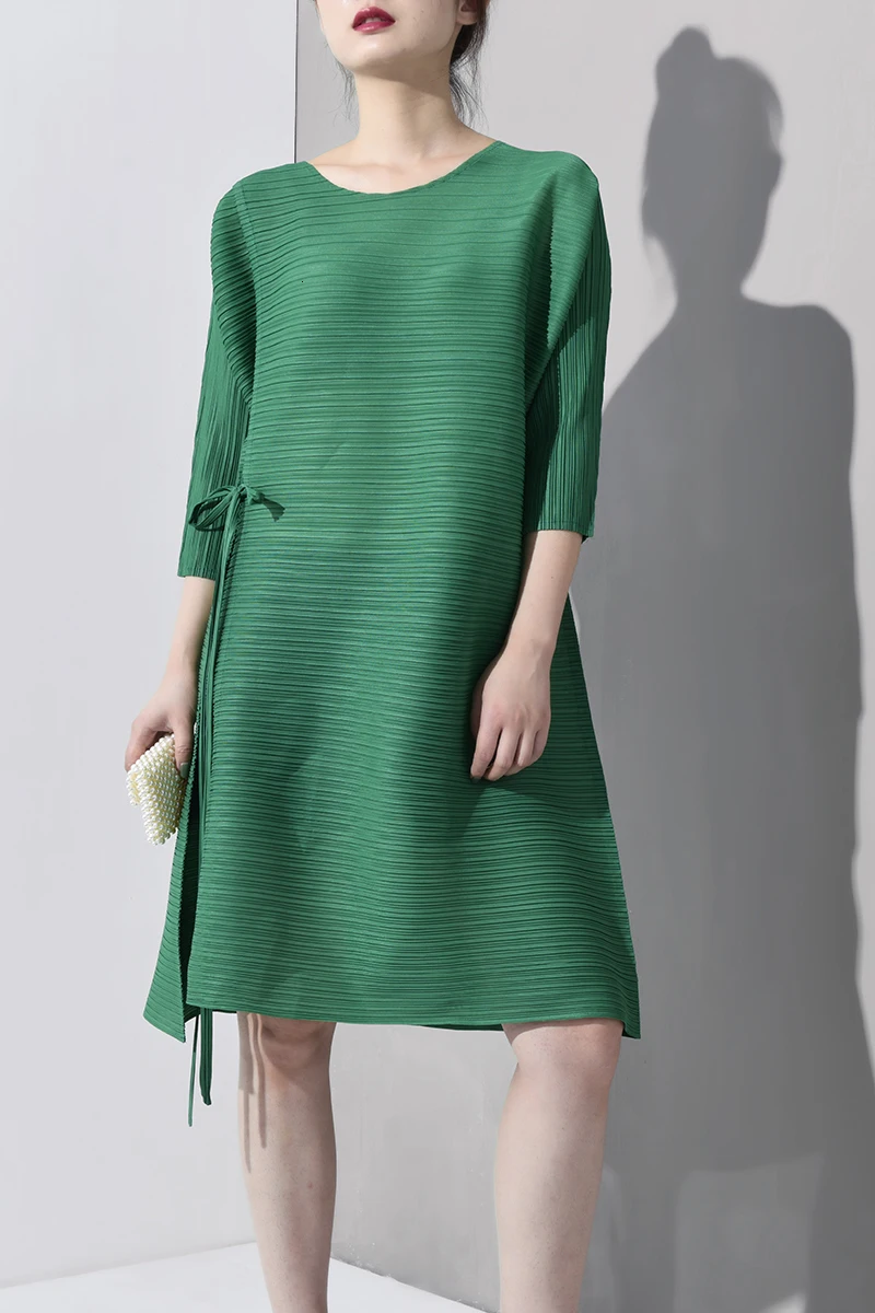 LANMREM Новая модная женская рубашка с длинным рукавом женские толстовки Vestido плиссированный винтажный пуловер с зеленым галстуком свободное платье WH365