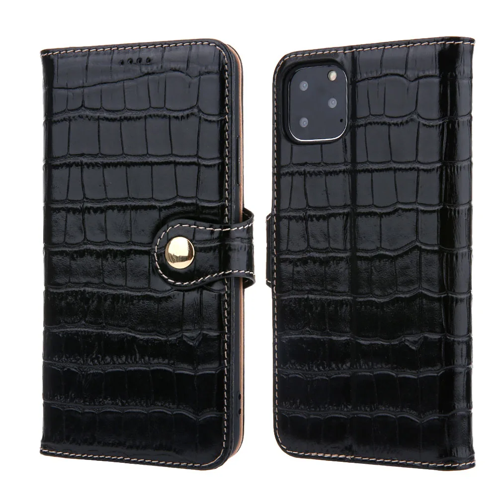 Black Чехол из натуральной кожи для Iphone 11 11Pro Max, роскошный чехол-кошелек из натуральной кожи и ТПУ с текстурой крокодила, чехол-бумажник, новинка - Цвет: Black
