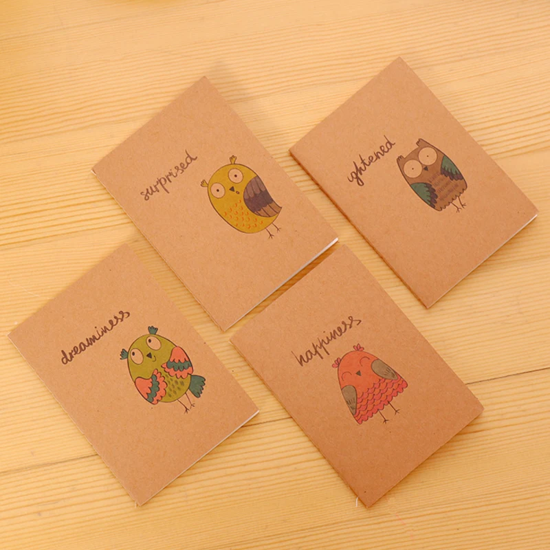 Owl 1pcs/lot kawaii Kraft Paper Retro 64K Mini Diary Blank Inner Notebook Stationery School Office Stationery Sketchbook - Цвет: Owl