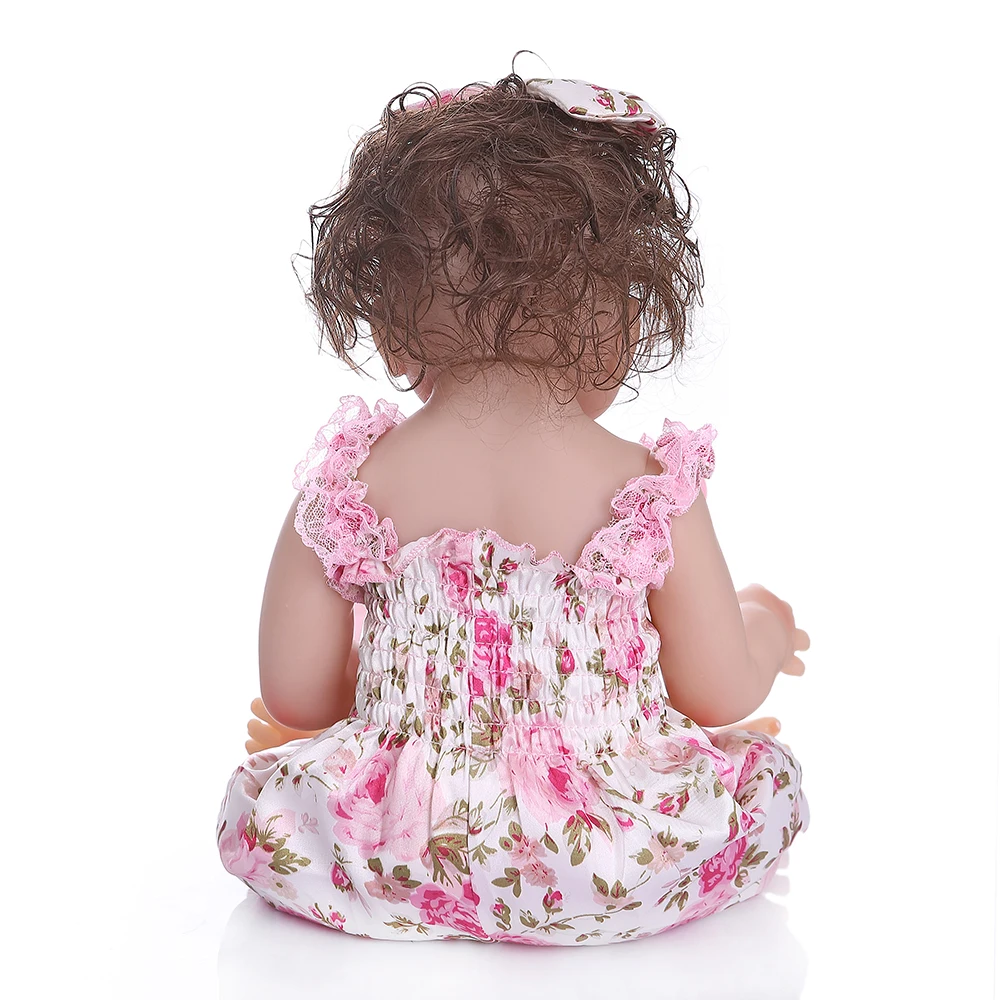 NPK 48CM bebe realistic reborn baby girl in pink flowery dress full body soft silicone Anatomically Correct