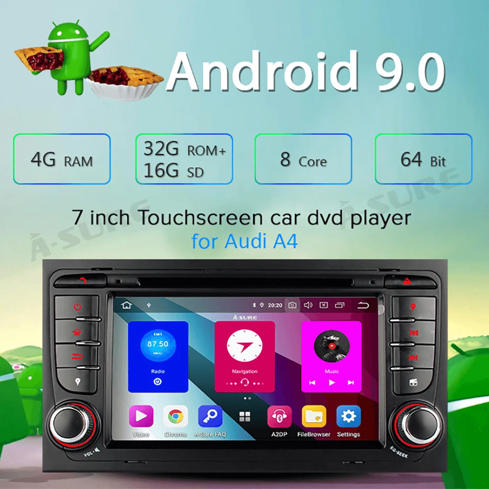 Top A-Sure 2 Din 4G RAM 8 Core Car Android 9.0 Auto Radio DVD Player Navigation For Audi A4 S4 RS4 8E 8F B9 B7 SEAT EXEO (2002-2012) 1