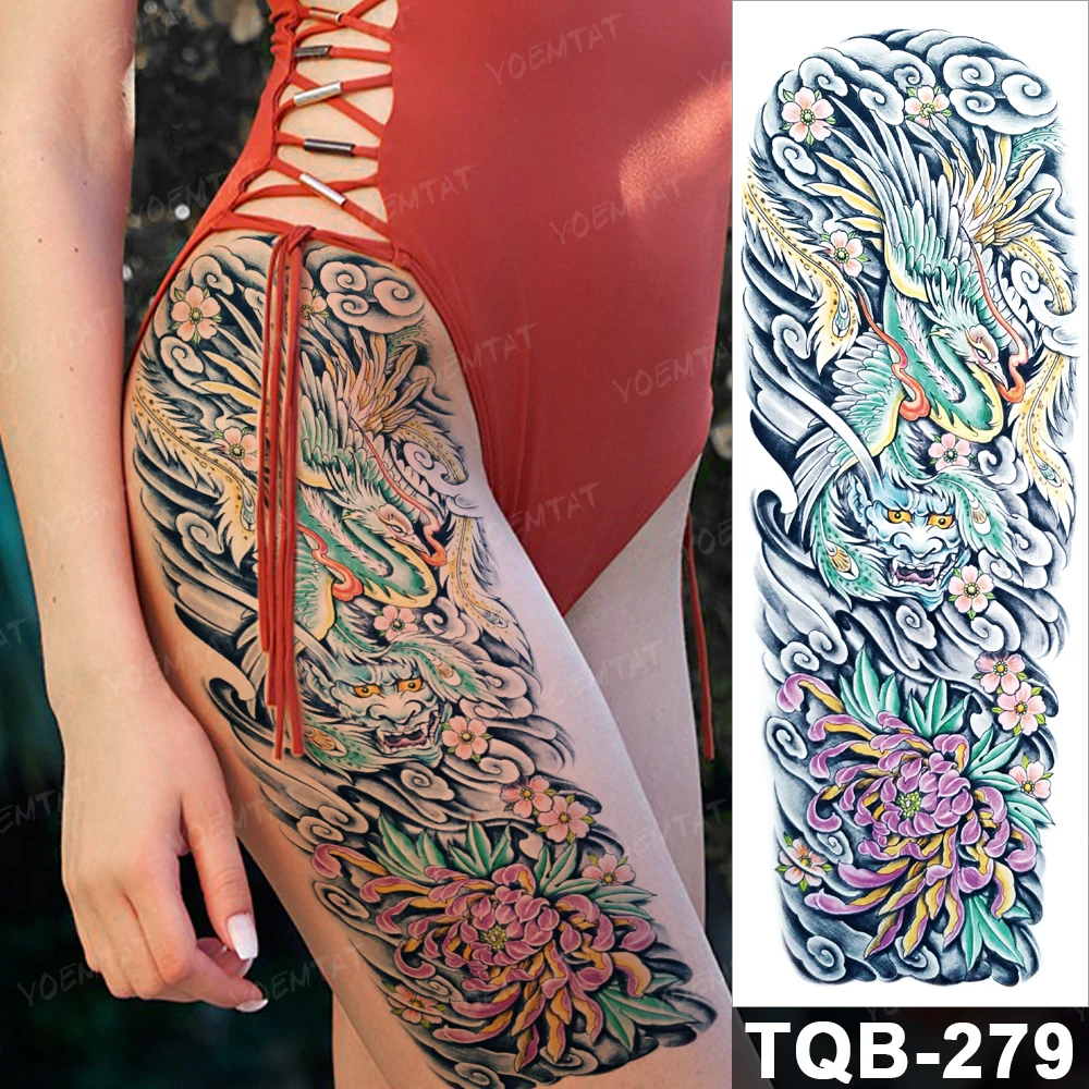 Transfer Temporary Tattoo Sticker Japanese Traditional Dragon Phoenix  Prajna Chrysanthemum Spray Woman Man Arm Fake Sleeve Tatto - Temporary  Tattoos - AliExpress