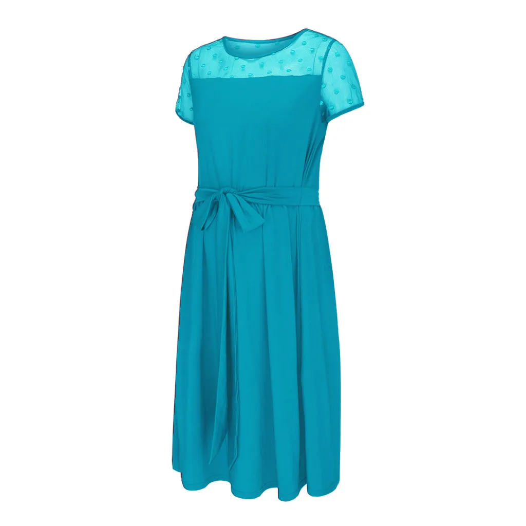 Сексуальное платье для беременных; материнство, кружевное, с круглым вырезом, однотонное, на шнуровке, с короткими рукавами; платье для беременных; Одежда для беременных - Цвет: Синий