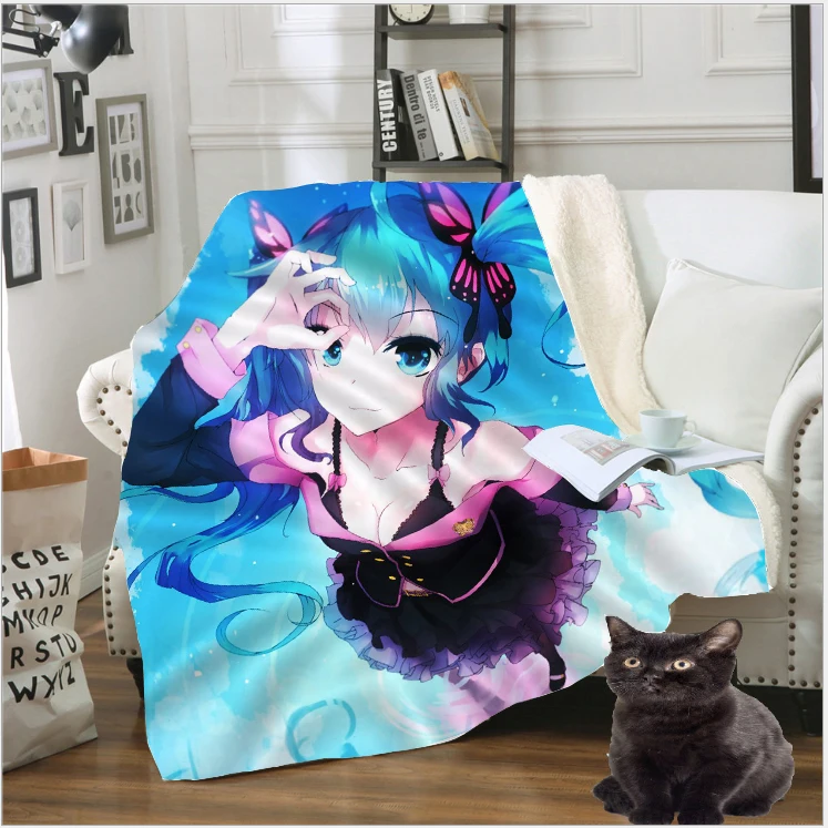 

Hatsune Miku Blanket 3D Print Fashion Adult Fleece Quilt Teens Travel Sofa Keep Warm Throw Plush kids Snow Soft Bedspread B176-1