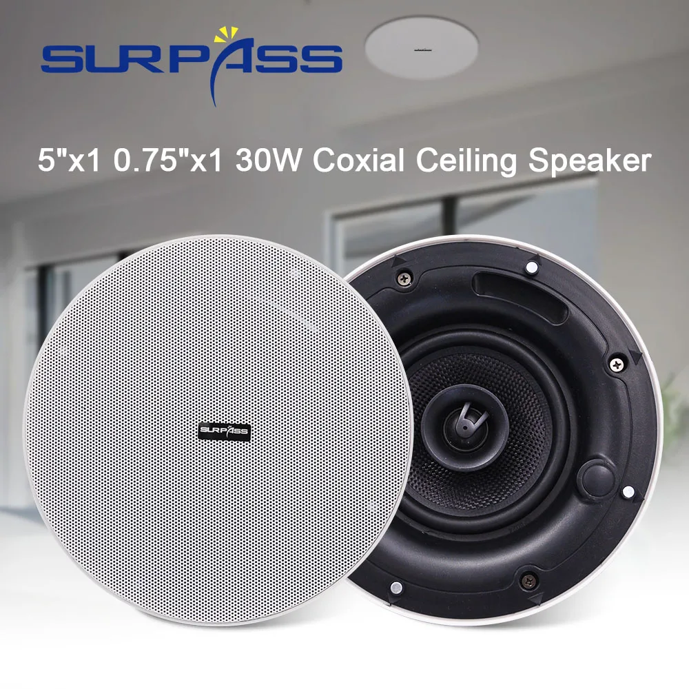 

30W Powered In-ceiling Speaker Bass HiFi Stereo Sound Home Audio PA Background Music System Coxial 8Ohm Broadcast Speakers Hotel