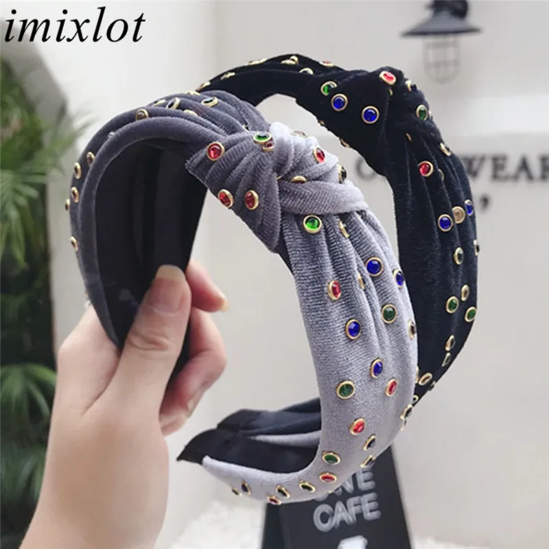 Imixlot, новинка, милые аксессуары для волос, цветные, украшенные кристаллами, однотонный цвет, топ, завязанная повязка для волос, женские Стразы, головные уборы