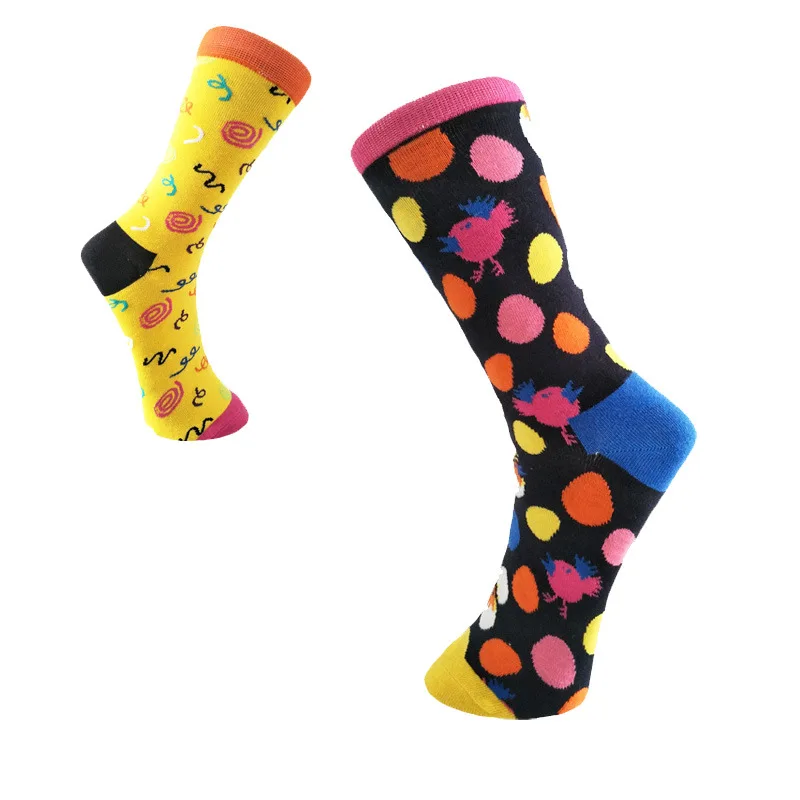 Cartoon Geometric Dot Men Crew Socks Happy Compression Cotton Warm Funny Casual Fashion Streetwear Mens Sock Winter Skarpetki