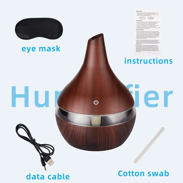 Air Humidifier Electric Aroma Wood Grain Oil Mist Maker LED 6