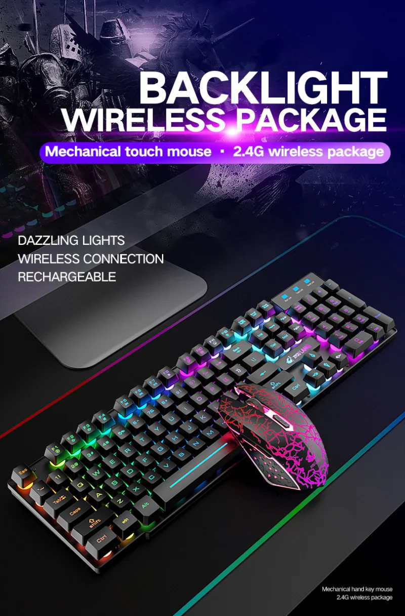 

CUUWE T3 KEYBOARD + MOUSE+PAD wireless charging keyboard and mouse set, suitable for gaming luminous RGB keyboard and mouse sets